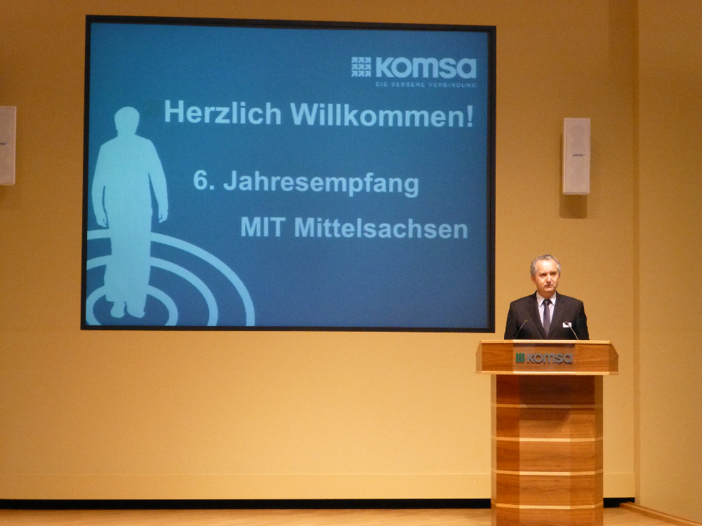 Wahlkreisabgeordneter Thomas Schmidt anlässlich seines Eröffnungsgrußwortes zum 6. Jahresempfang der MIT Mittelsachsen bei der KOMSA AG in Hartmannsdorf.